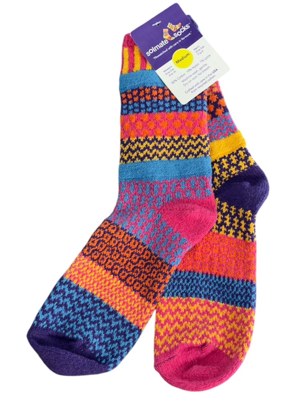 Solmate Socks Carnation Mismatched Knit Colorful Crew Socks. Medium. NEW.